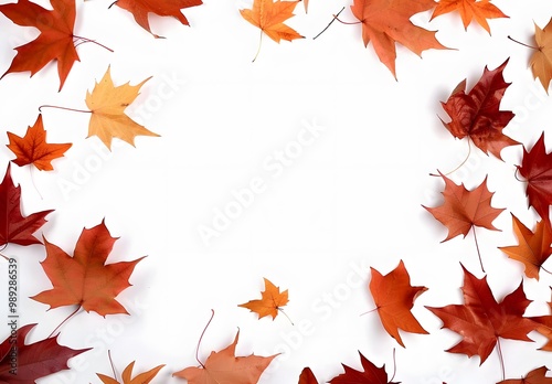 Autumn Leaves Frame White Background Copy Space