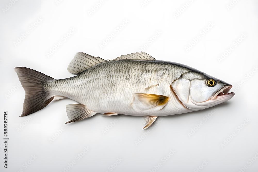 Barramundi fish on white background, Ai Generated