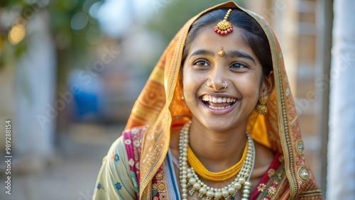 Laughing Indian Teen Girl in Traditional Dress
 photo