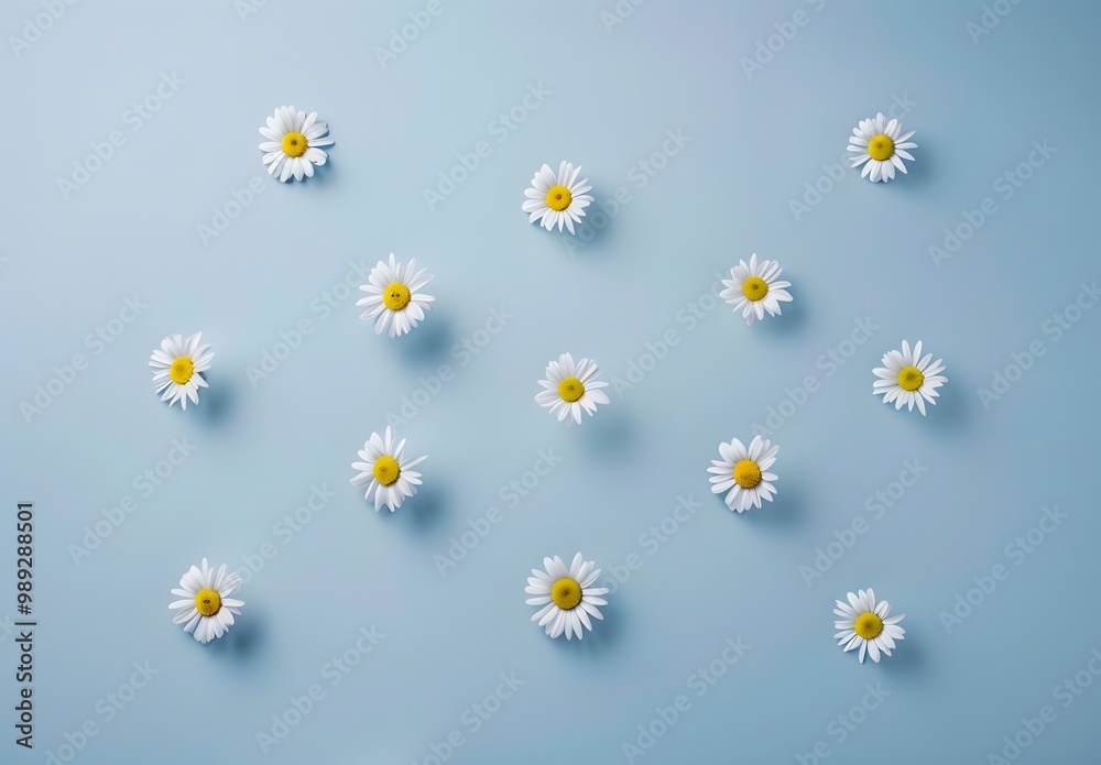 Minimalist Daisies Flat Lay on Blue Background Minimalist Daisies Flat Lay on Blue Background