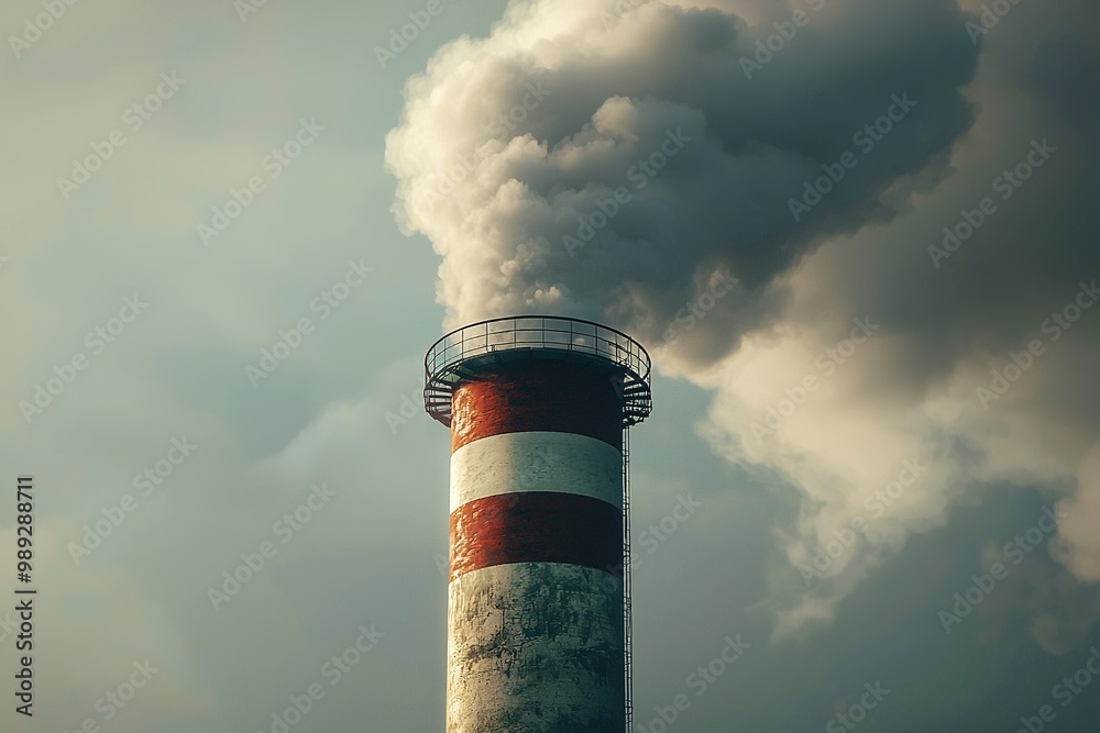 Industrial smokestack emitting thick smoke into the sky, symbolizing air pollution. Generative Ai Industrial smokestack emitting thick smoke into the sky, symbolizing air pollution. Generative Ai