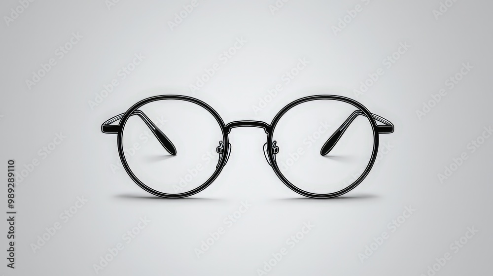 Fototapeta premium Sleek Black Round Eyeglasses on Minimalist Gray Surface - Stylish Accessory for Modern Visionaries Minimalist Eyewear Design Concept