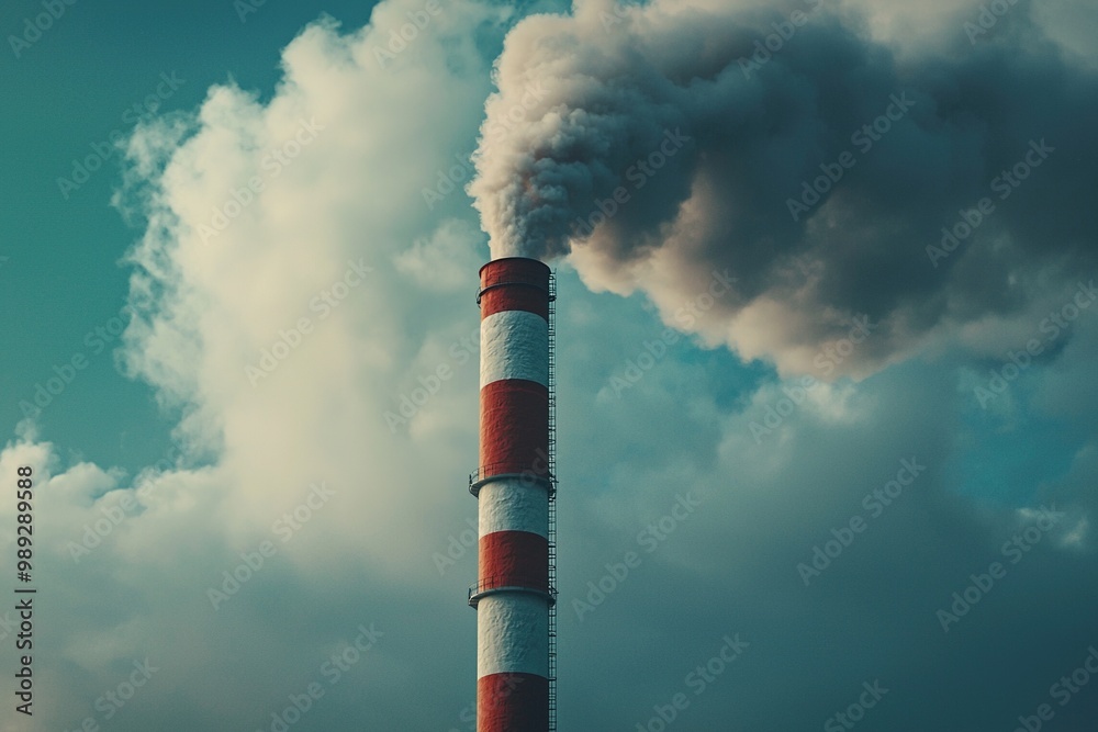 Industrial smokestack emitting thick smoke into the sky, symbolizing air pollution. Generative Ai Industrial smokestack emitting thick smoke into the sky, symbolizing air pollution. Generative Ai
