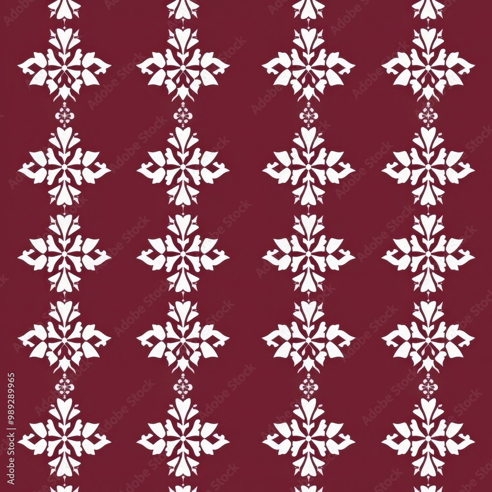 Red and white geometric snowflake holiday pattern Red and white geometric snowflake holiday pattern