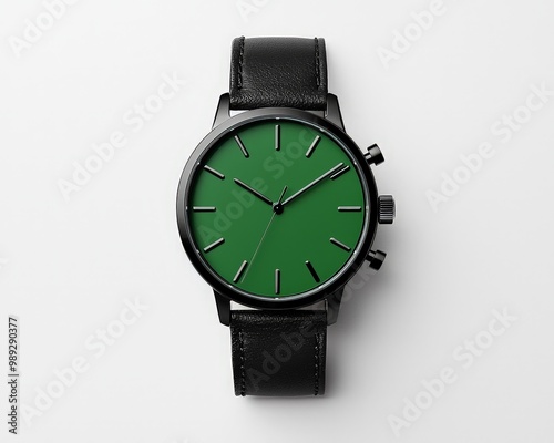 Green Face Luxury Wristwatch on White Background - Minimalist Watch Design for Elegance and Precision