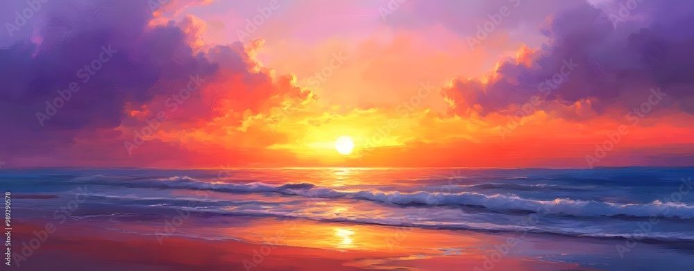 Impressionist Sunset Over Ocean Beach Impressionist Sunset Over Ocean Beach