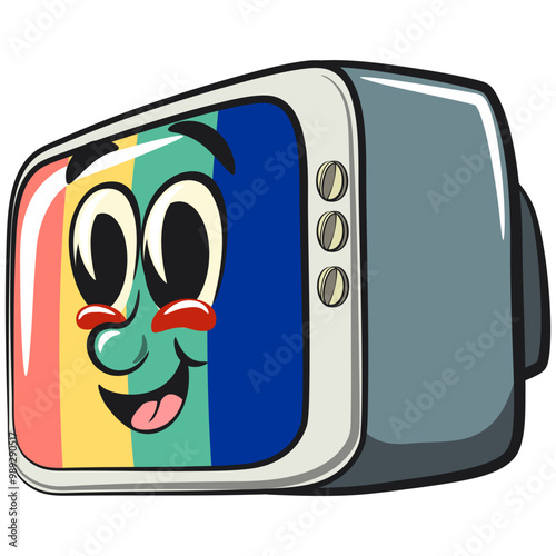 vintage tv monitor cartoon character mascot retro vector design, work of hand drawn