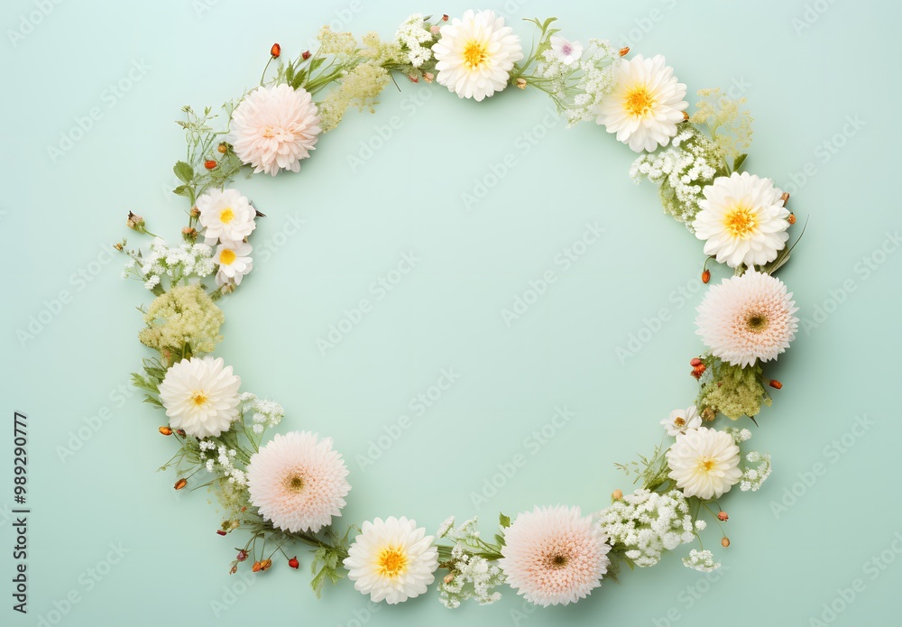 Pastel Floral Wreath with Mint Background Pastel Floral Wreath with Mint Background