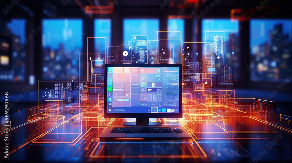 generated illustration of futuristic advanced computer operating system. generated illustration of futuristic advanced computer operating system.