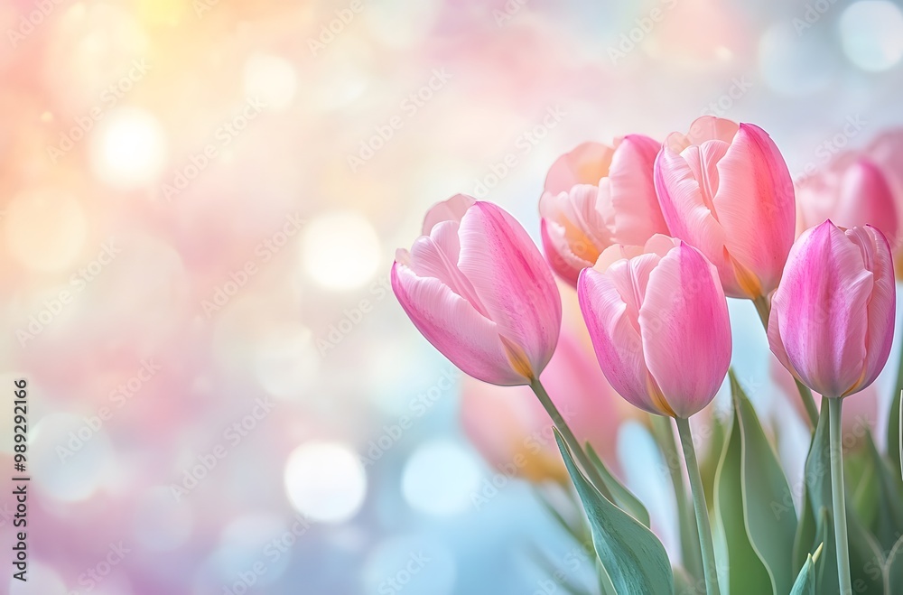 Pink Tulips Bouquet on Pastel Background Pink Tulips Bouquet on Pastel Background