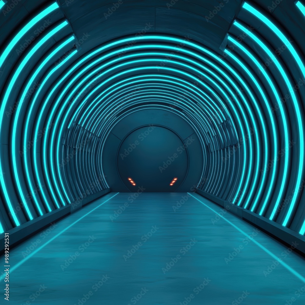 Fototapeta premium Futuristic Neon Tunnel with Glowing Blue Lights