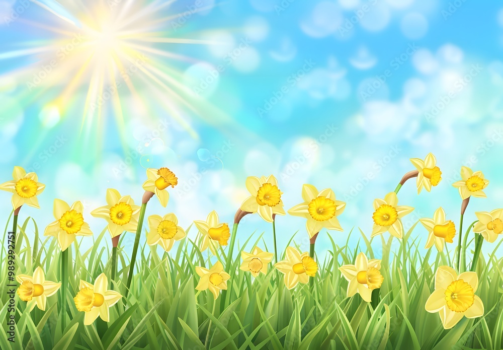 Spring Daffodils Meadow Background Spring Daffodils Meadow Background