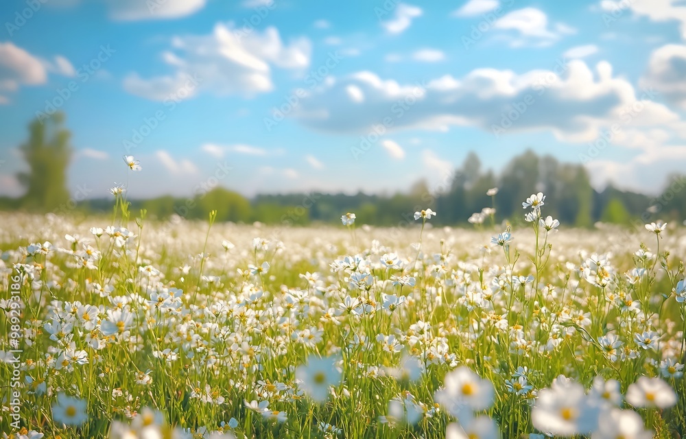 Fototapeta premium Impressionist Spring Meadow with White Wildflowers