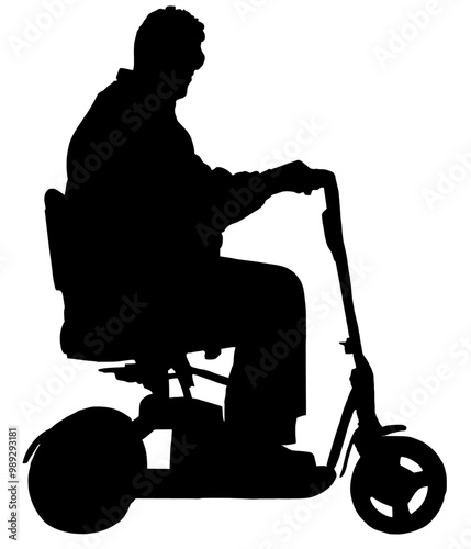 Illustration of silhouette of a senior person on a mobility scooter. Disability concept