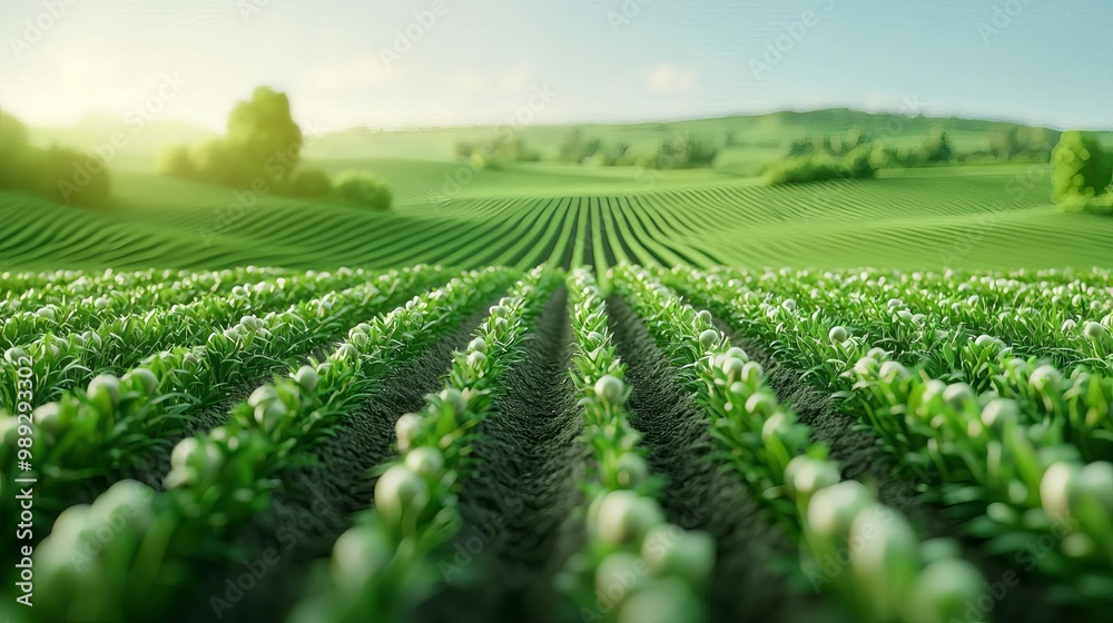 Vibrant fields of green crops under a bright blue sky, showcasing agricultural beauty. Vibrant fields of green crops under a bright blue sky, showcasing agricultural beauty.