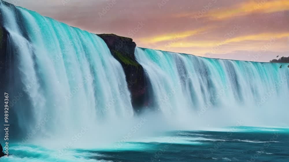 Majestic Waterfall at Dusk, seamless looping 4k animation video background