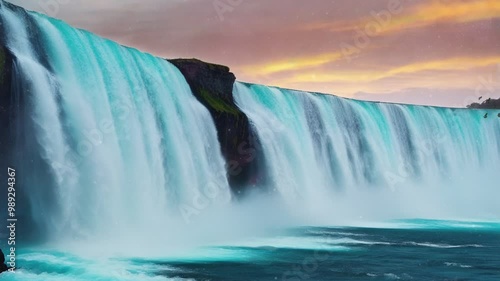 Majestic Waterfall at Dusk, seamless looping 4k animation video background