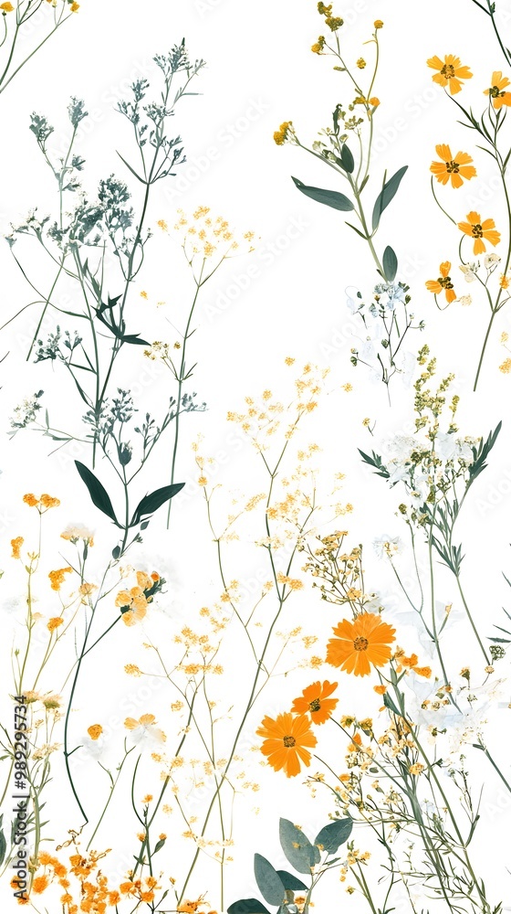 Floral, Flowers on White Background, Abstract Image, Texture, Pattern Background, Wallpaper, Cover and Screen for Smartphone, PC, Laptop, 9:16 and 16:9 Format