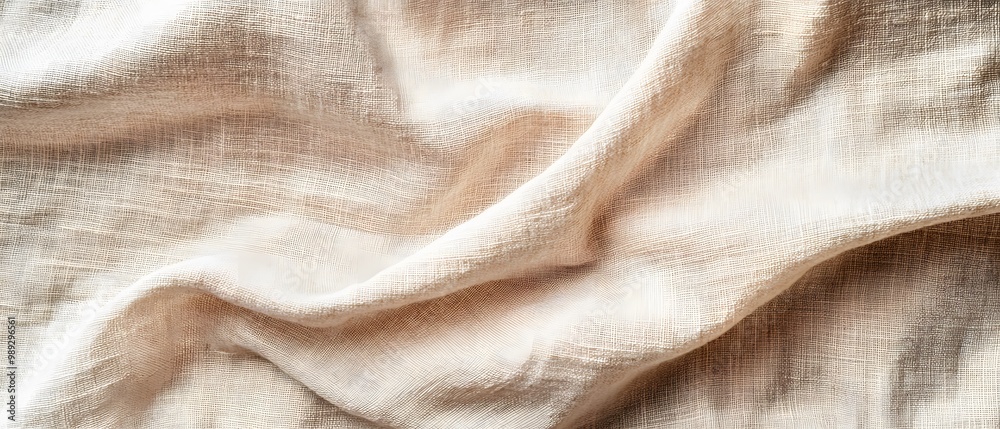 Beige Linen Fabric Texture Background Flat Lay