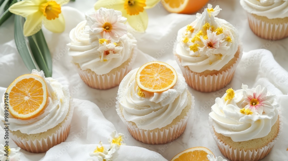 custom made wallpaper toronto digitalA delightful arrangement of decorated cupcakes topped with citrus and flowers.