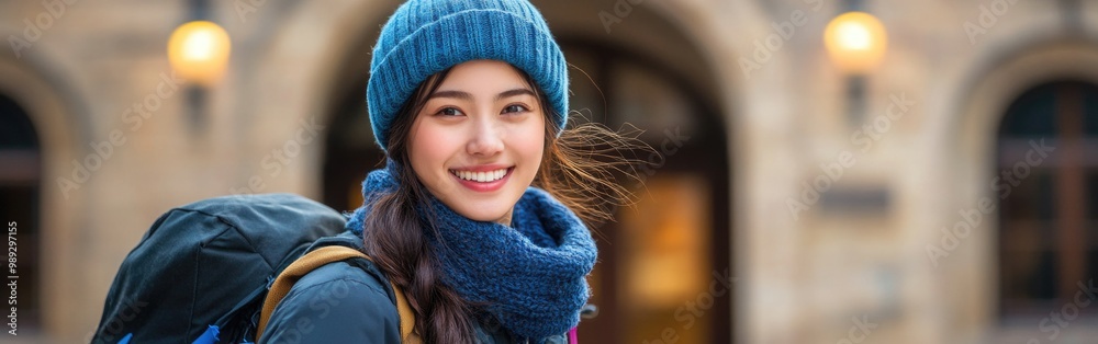 Chinese students engaged in their studies on a European campus, enjoying the winter atmosphere Chinese students engaged in their studies on a European campus, enjoying the winter atmosphere