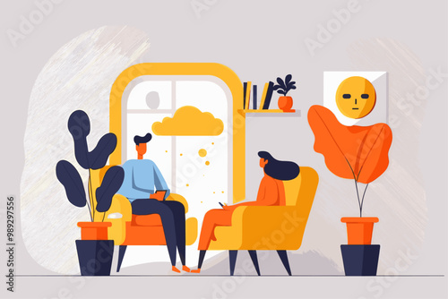 Flat design illustration of psychotherapy session. Mental health concept
