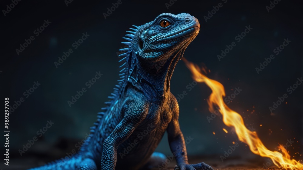 Blue Lizard with Fire Blue Lizard with Fire