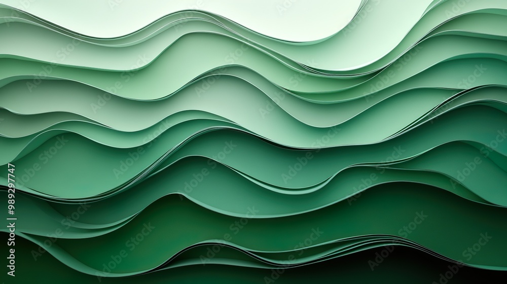 Fototapeta premium Abstract background with green gradient waves and shapes