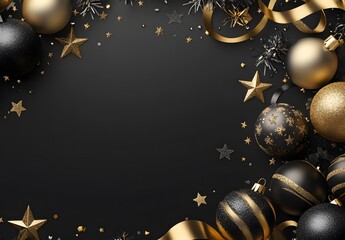 Black & Gold Christmas Background with Ornaments