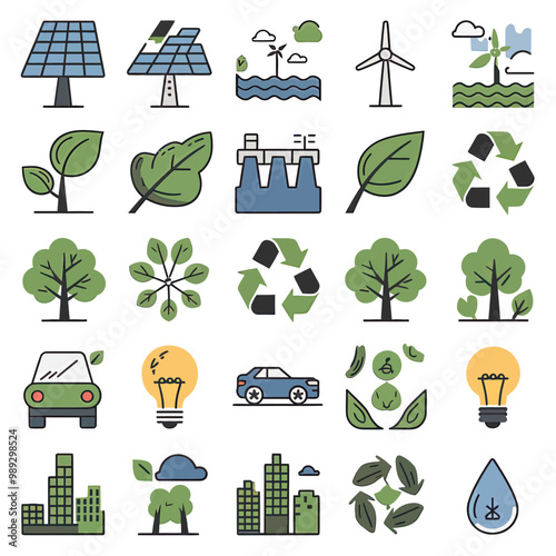 2d vector environment Collection Solar Panel icon Symbolizing clean and renewable solar energy.
