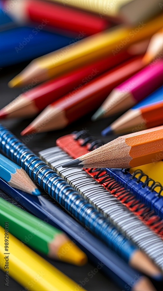 A student's desk neatly arranged with pencils, rulers, and notebooks A student's desk neatly arranged with pencils, rulers, and notebooks