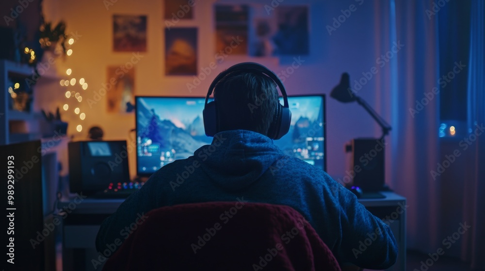 Pro Gamer, Playing Games on His New PC Computer Pro Gamer, Playing Games on His New PC Computer