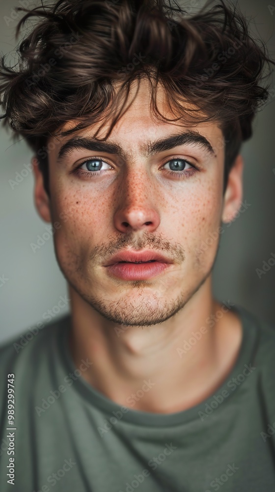 Portrait of a Young Man with Blue Eyes and Freckles Portrait of a Young Man with Blue Eyes and Freckles