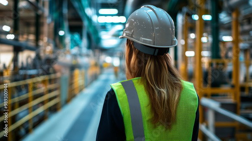 Corporate sustainability officer touring a green manufacturing facility, ensuring compliance with eco-friendly practices