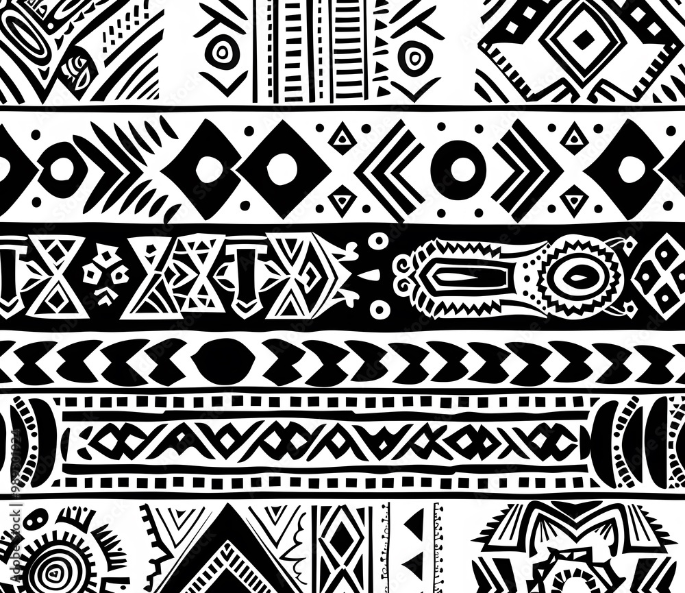 Black And White Tribal Ethnic Seamless Pattern Black And White Tribal Ethnic Seamless Pattern