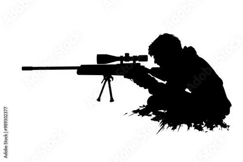 silhouette of a Modern Sniper with Laser Sight