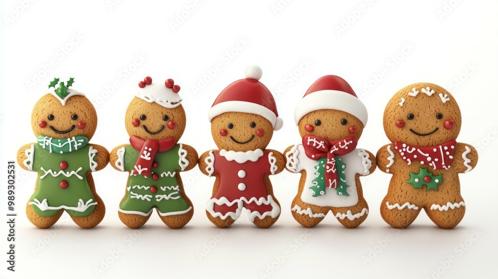 Christmas Gingerbread Cookie Cartoon Characters on white background Christmas Gingerbread Cookie Cartoon Characters on white background