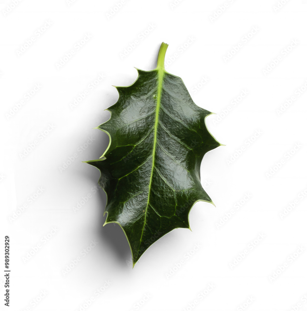 Fototapeta premium Isolated Green Holly Leaf with Pointed Edges