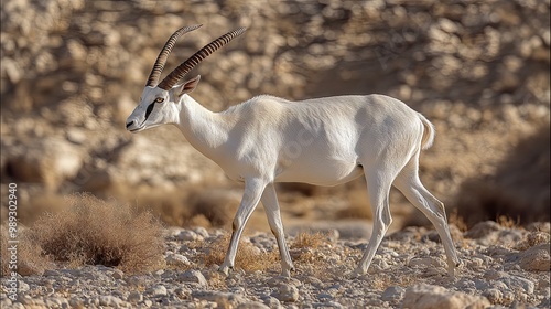 Addax antelope with striking curved horns