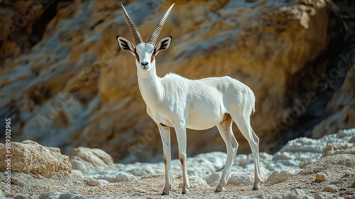 Addax antelope with striking curved horns