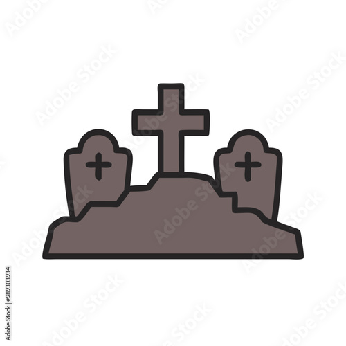 Graveyard icon, solemn mood, symbolizing funerals and memorial services, on a transparent background
