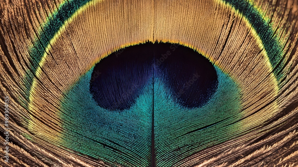 Obraz premium Peacock Feather Close-up, Abstract Image, Texture, Pattern Background, Wallpaper, Cover and Screen of Smartphone, PC, Laptop, 9:16 and 16:9 Format