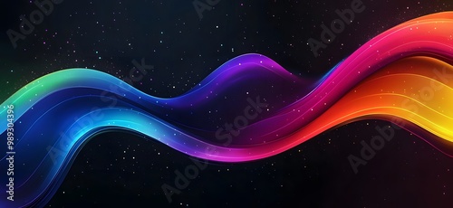 Abstract Neon Rainbow Wave on Black Background