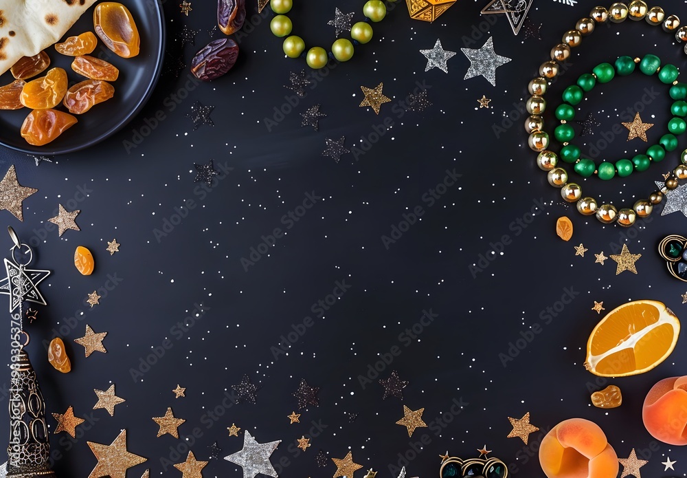 Ramadan Food Flat Lay with Stars & Dates Ramadan Food Flat Lay with Stars & Dates