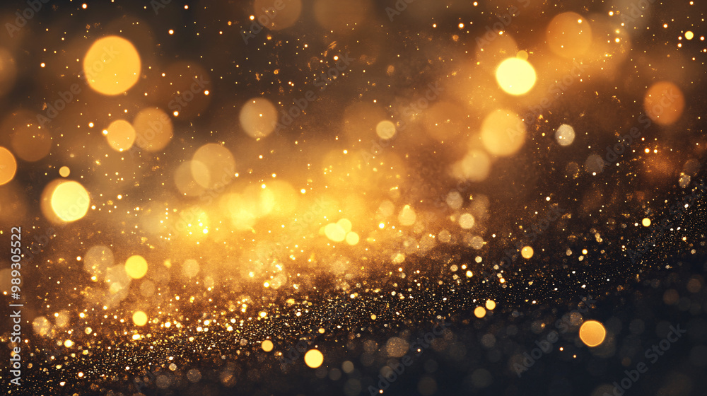 Yellow gold glow particle abstract bokeh background with copy space, showcasing vibrant and sparkling light effects in a dark setting. Yellow gold glow particle abstract bokeh background with copy space, showcasing vibrant and sparkling light effects in a dark setting.