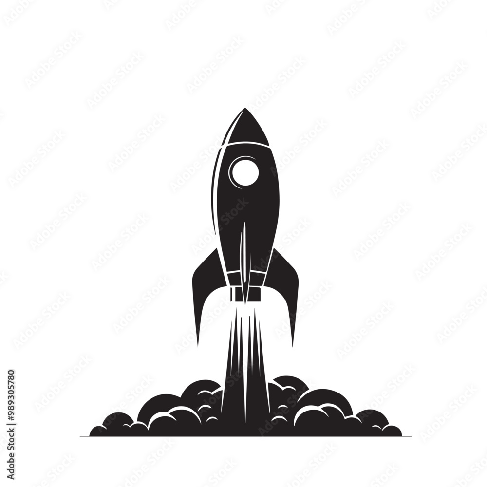 Fototapeta premium Silhouette of rocket. Rocket logo, icon vector design. Rocket vector illustration.