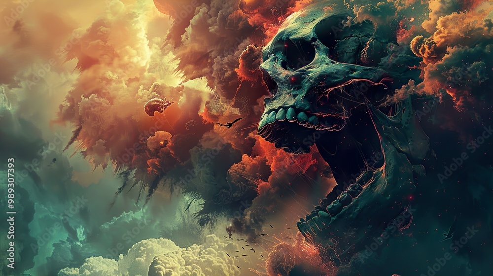 Dark Fantasy Skull in a Dreamlike Sky Dark Fantasy Skull in a Dreamlike Sky