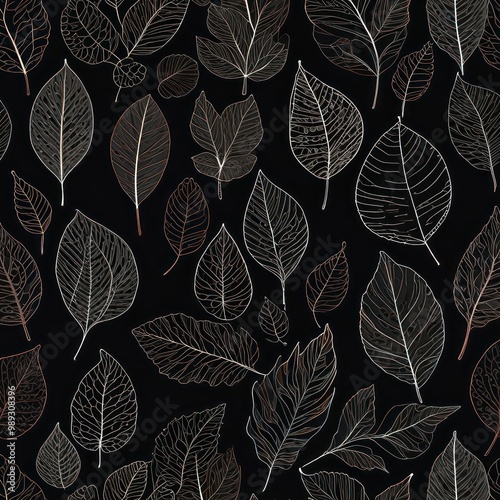 Minimalist leaf patterns in line art