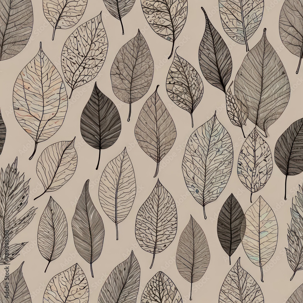 Minimalist leaf patterns in line art