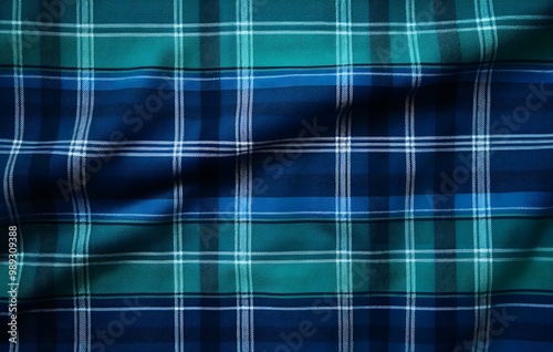 Blue Green Plaid Fabric Texture Background